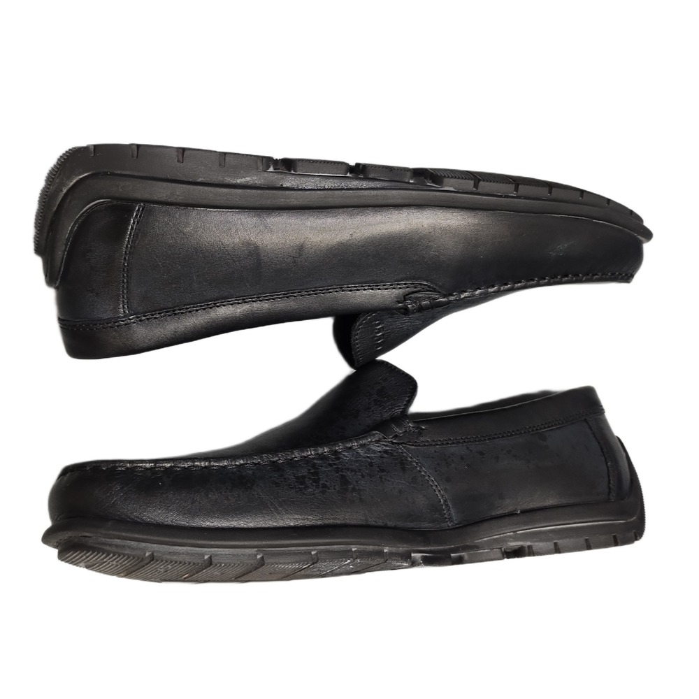 Ecco Driving Loafers Mens US 7.5 Black Printed Genuine Handsewn Moc Toe Slip On